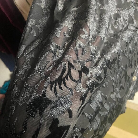 Catherines Size 3x Button Front Velvet Burnout Black Blouse Top Floral Sheer - Picture 6 of 9